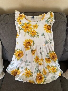 Old Navy White Sunflower Print Ruffle Sleeve Dress